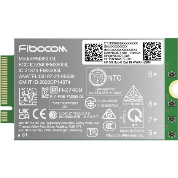 HP 5G Modem m.2 WWAN 4G/5G Sub-6 GHz FM350-GL Mobile Broadband Cellular (compatible with WWAN-ready EliteBook 830 835 840 845 860 865 1040 G11, x360 G11, ZBook Firefly Fury Power 14 16 G11 G11A)