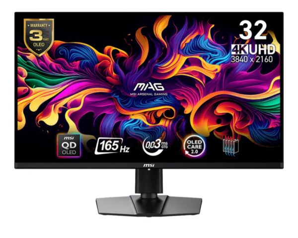 Monitorius Monitor MSI 31.5" Gaming Panel QD-OLED 3840x2160 16:9 165Hz 0.03 ms Swivel Pivot Height adjustable Tilt Colour Black MAG321UPQD-OLED
