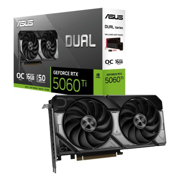Graphics Card|ASUS|NVIDIA GeForce RTX 5060 Ti|16 GB|GDDR7|128 bit|PCIE 5.0 16x|Dual Slot Fansink|1xHDMI|3xDisplayPort|DUAL-RTX5060TI-O16G